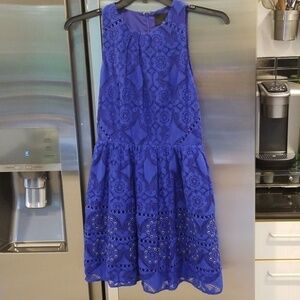 💕GREYLIN💕 Floral Lace A-Line High Neck Dress Royal Blue Small or Medium NWT